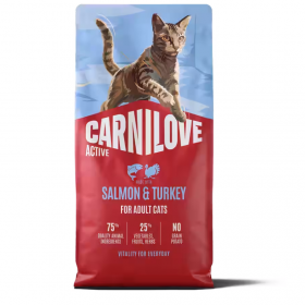 Супер премиум суха храна за  котки Carnilove ACTIVE Cat  Salmon & Turkey с 26%  прясна сьомга и пуешко месо 400гр